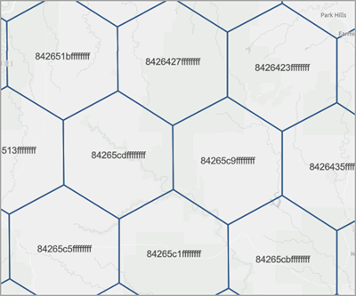 Example of GRID_ID results from H3 hexagon tessellations Example of GRID_ID results from H3 hexagon tessellations